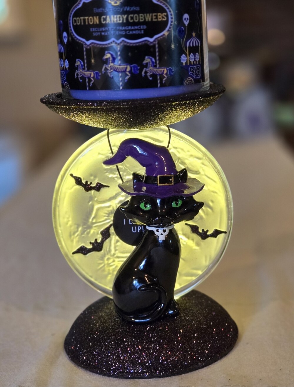 NWT LIMITED RELEASE B&BW LIGHT UP CAT & MOON 3 Wick CANDLE HOLDER/PEDESTAL